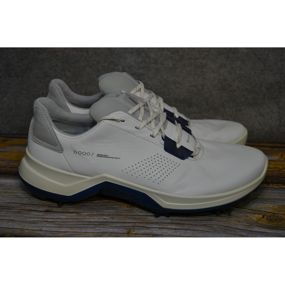 ECCO Biom G5 Leather Golf Shoes Mens 10.5 White GORE-TEX Spiked Sneaker